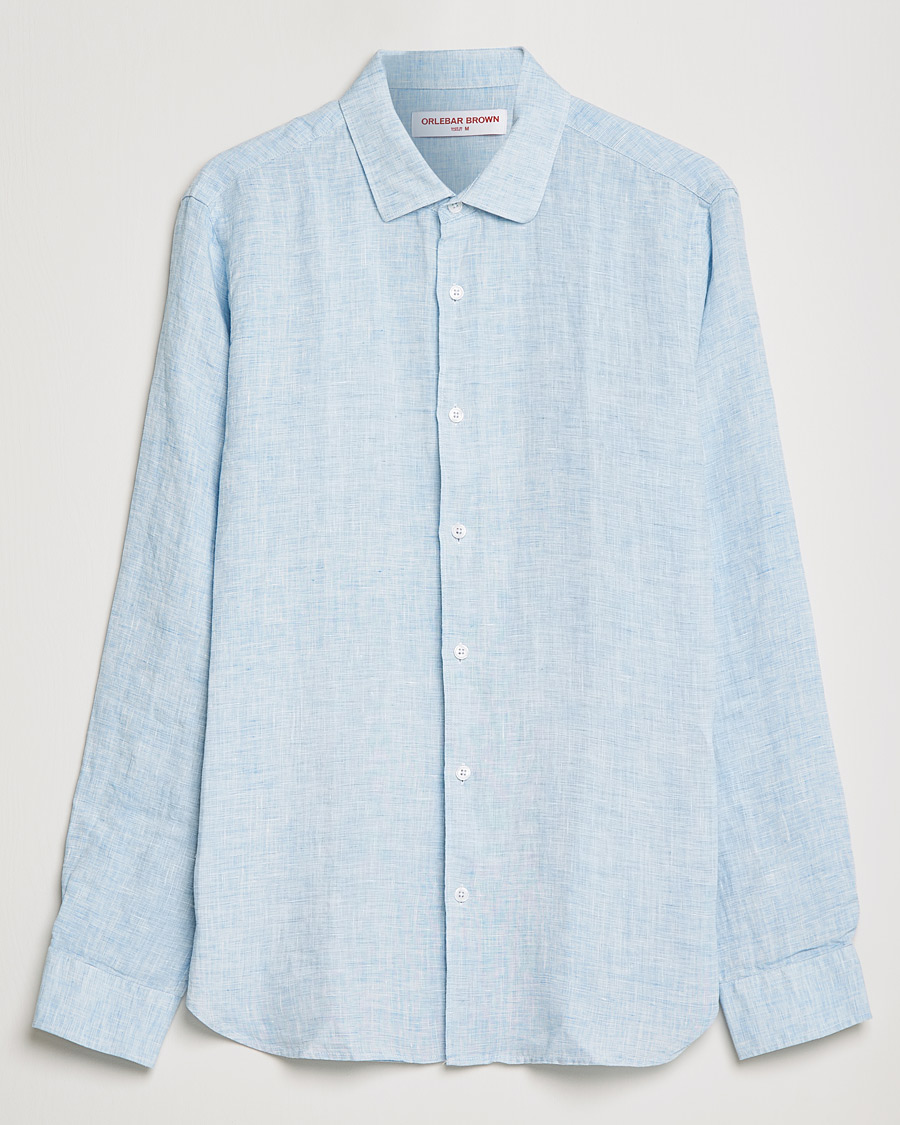 Men | Shirts | Orlebar Brown | Giles Linen CLS Shirt Pale Blue/White