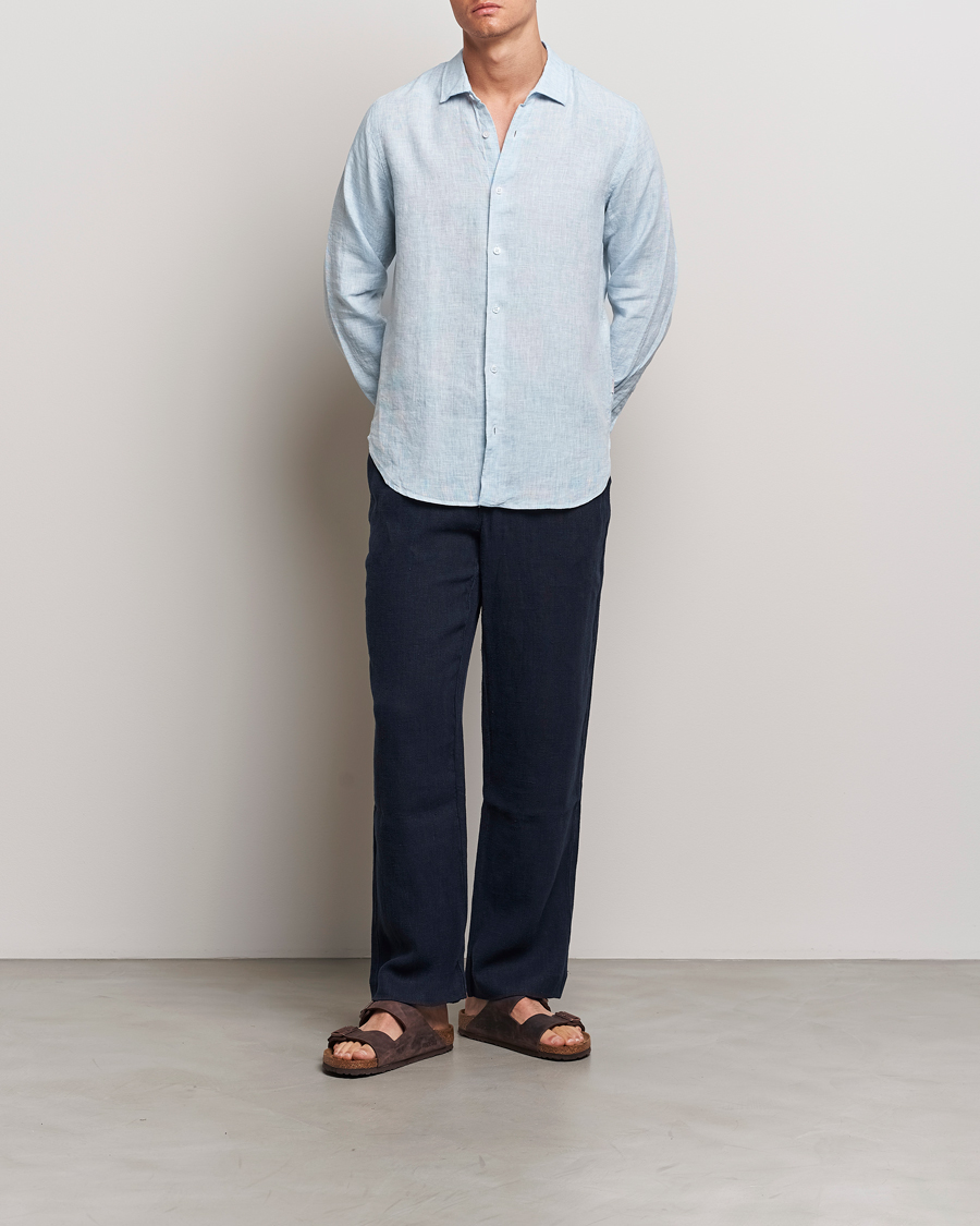 Men | Shirts | Orlebar Brown | Giles Linen CLS Shirt Pale Blue/White