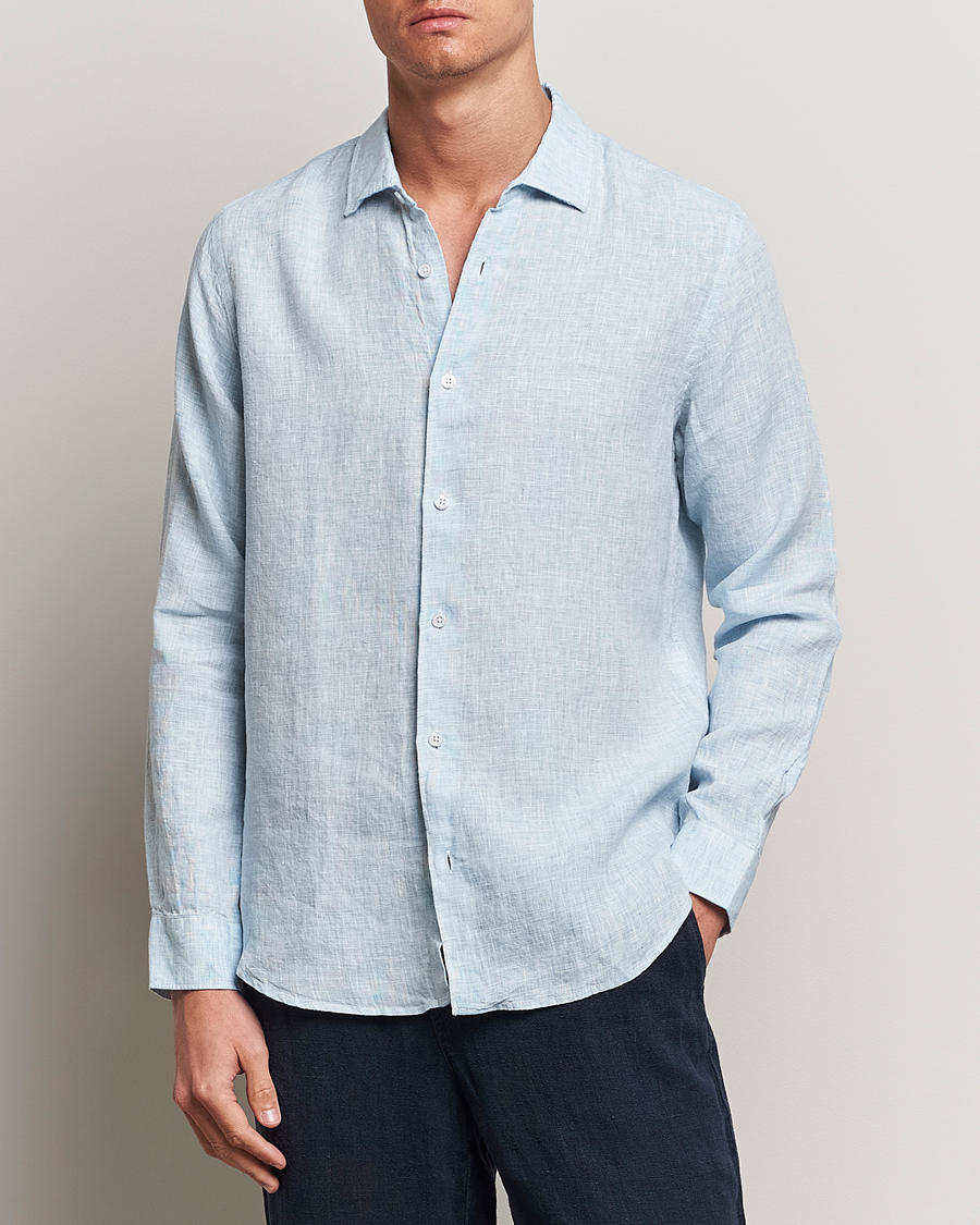 Men | Shirts | Orlebar Brown | Giles Linen CLS Shirt Pale Blue/White