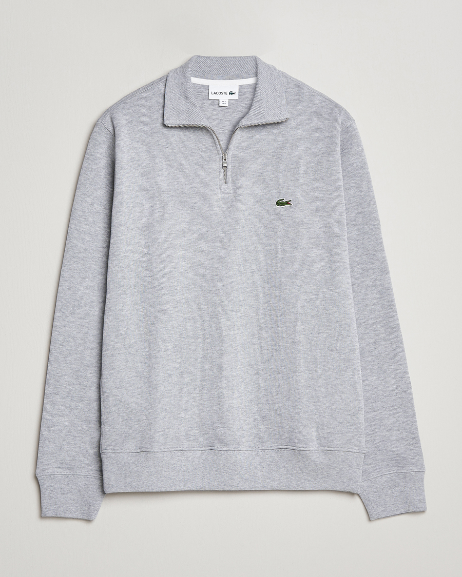 Men | Sweaters & Knitwear | Lacoste | Rib Interlock Half Zip Silver Chine