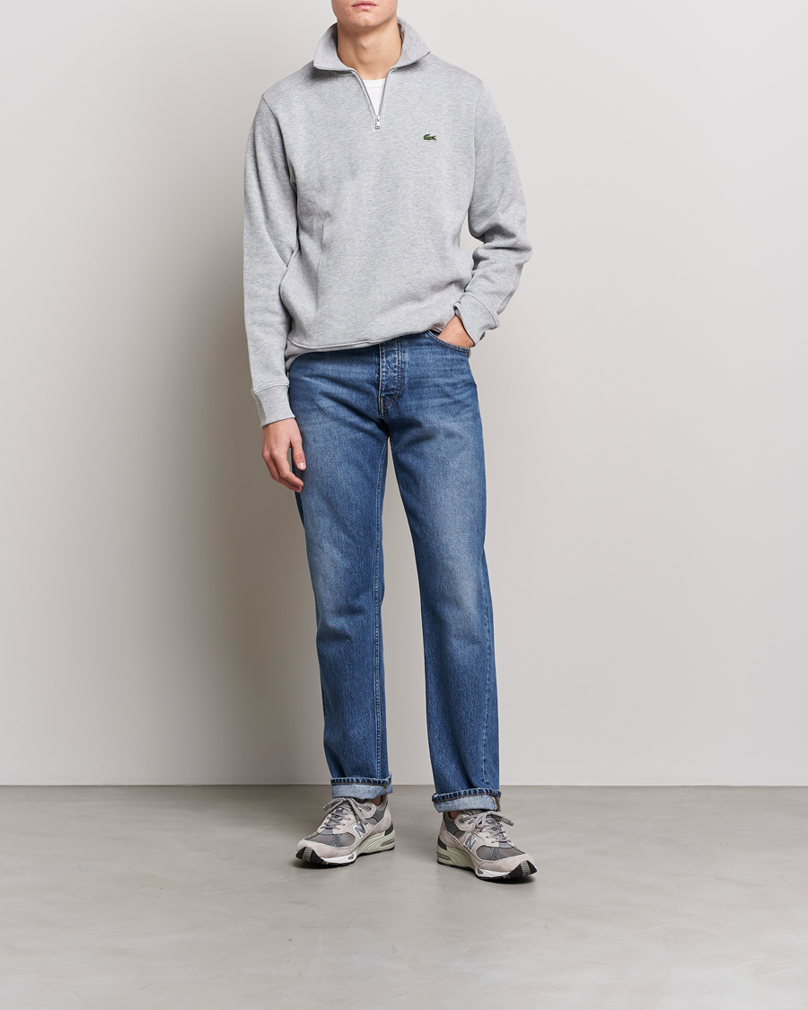 Men | Sweaters & Knitwear | Lacoste | Rib Interlock Half Zip Silver Chine