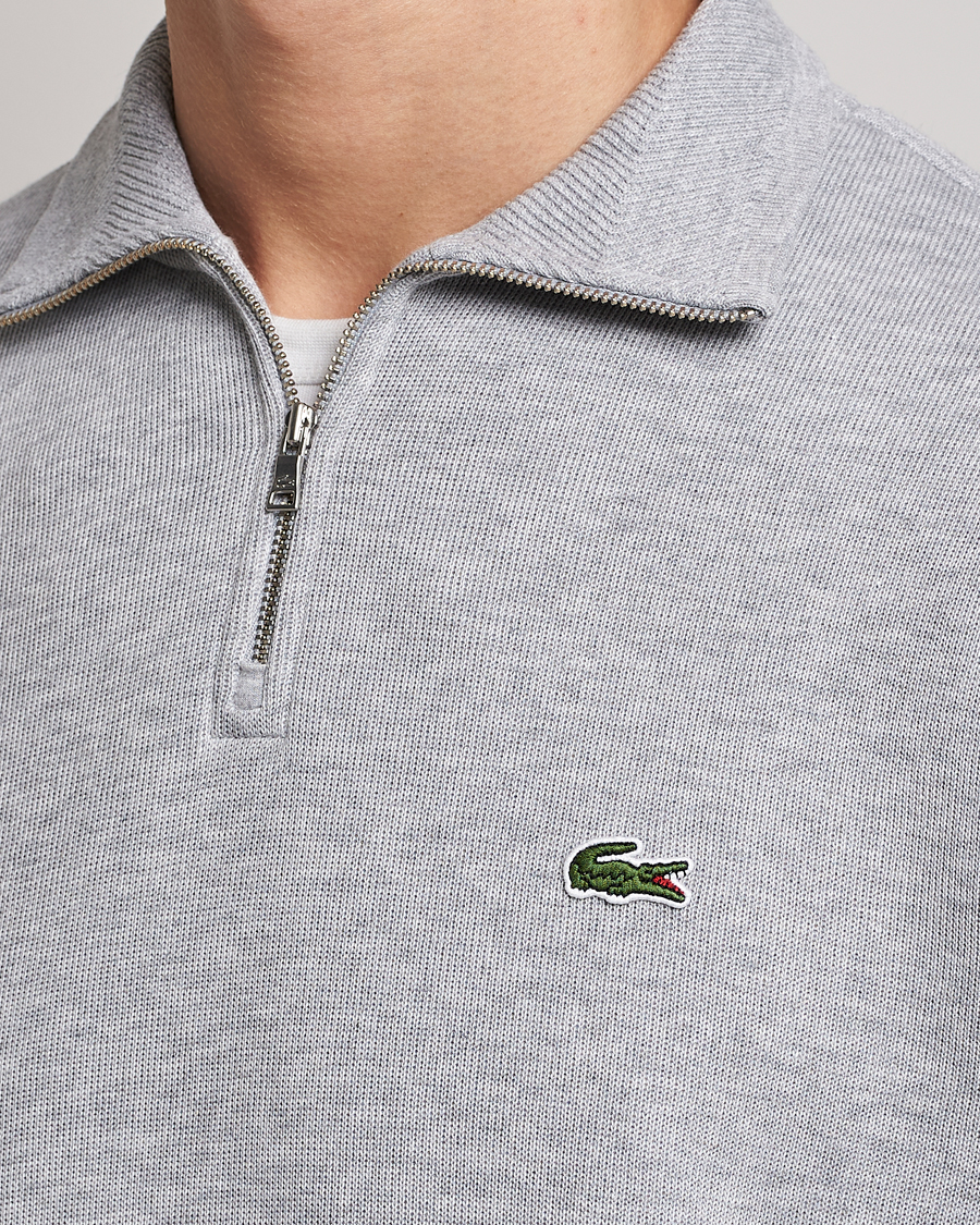 Men | Sweaters & Knitwear | Lacoste | Rib Interlock Half Zip Silver Chine