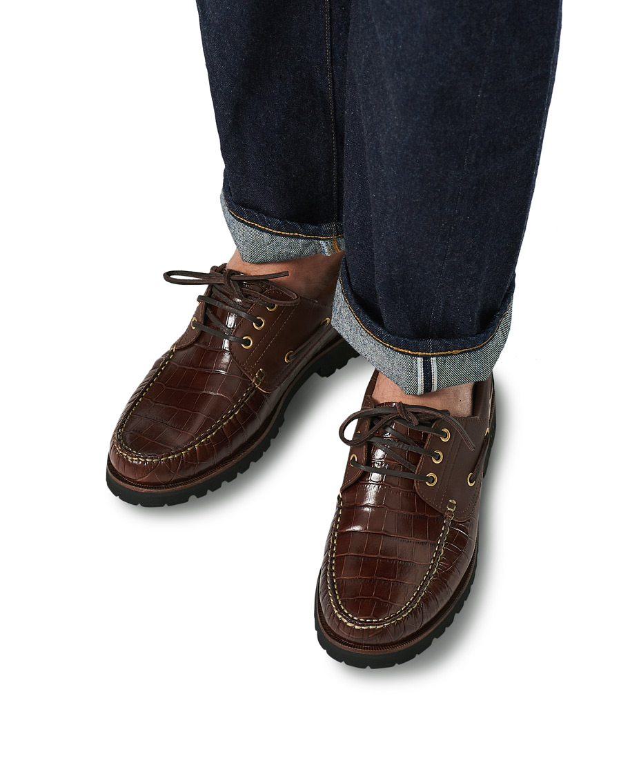 Men | VINNY's Aztec Boat Shoe Brown Croc | VINNY's | Aztec Boat Shoe Brown Croc