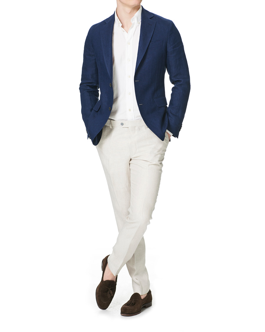 Men | Trousers | Oscar Jacobson | Denz Linen Trousers Off White