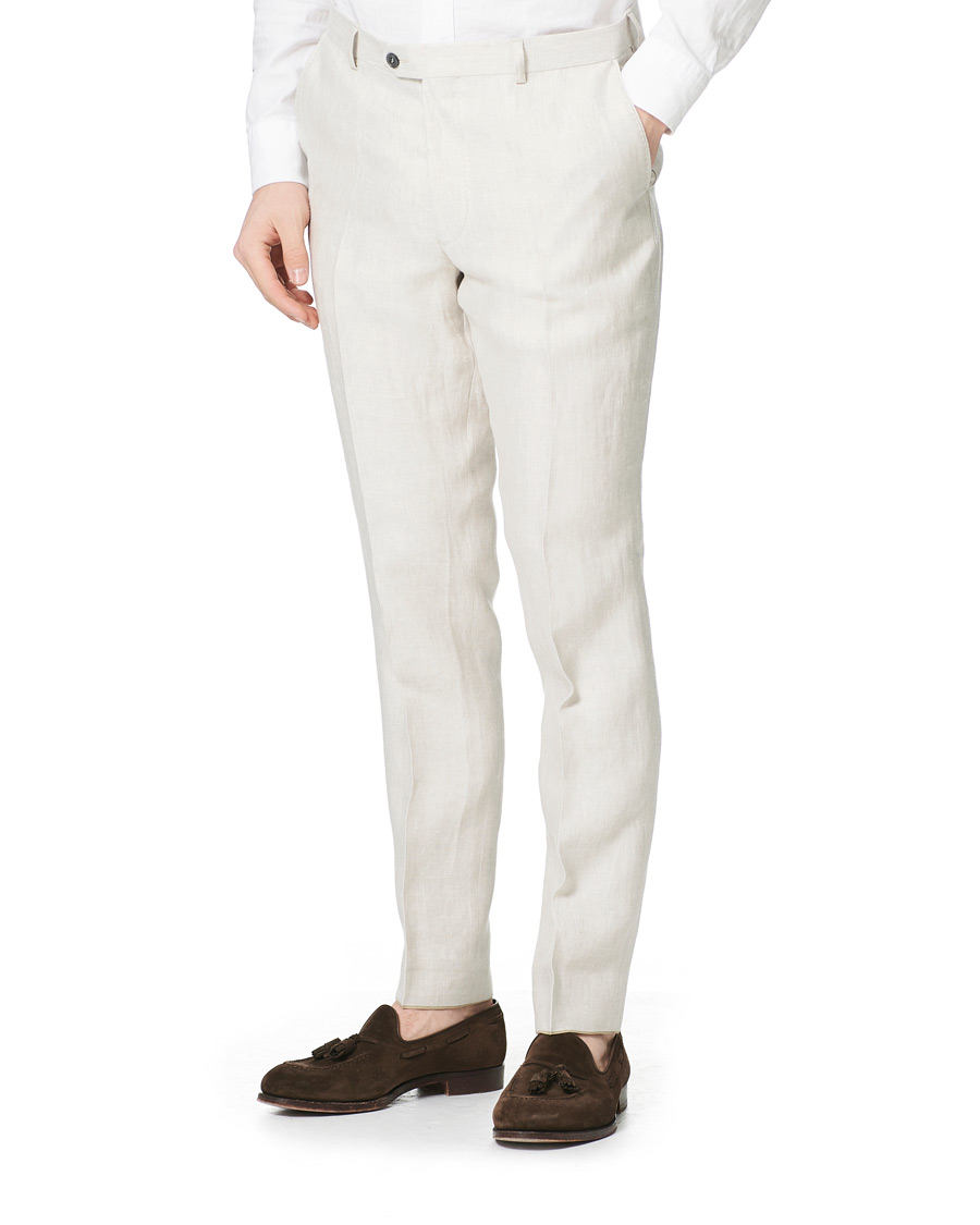 Men | Trousers | Oscar Jacobson | Denz Linen Trousers Off White