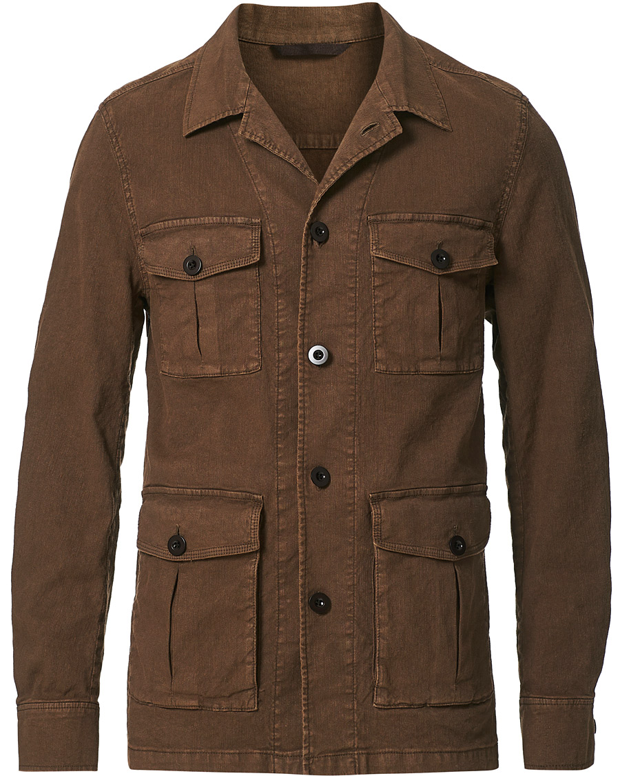 Men | Shirts | Oscar Jacobson | Linen Safari Shirt Jacket Brown