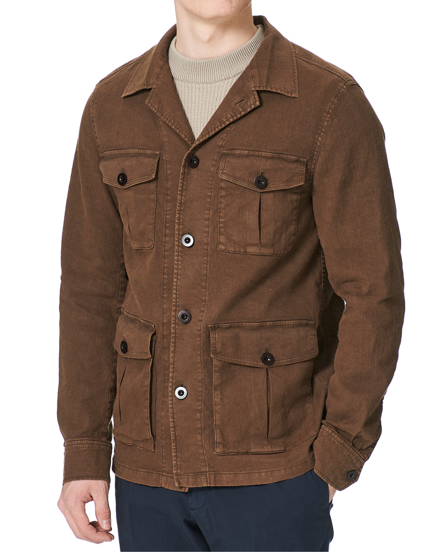 Men | Shirts | Oscar Jacobson | Linen Safari Shirt Jacket Brown
