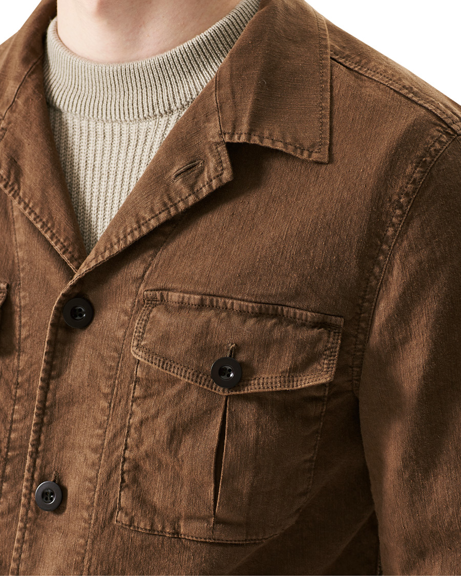 Men | Shirts | Oscar Jacobson | Linen Safari Shirt Jacket Brown