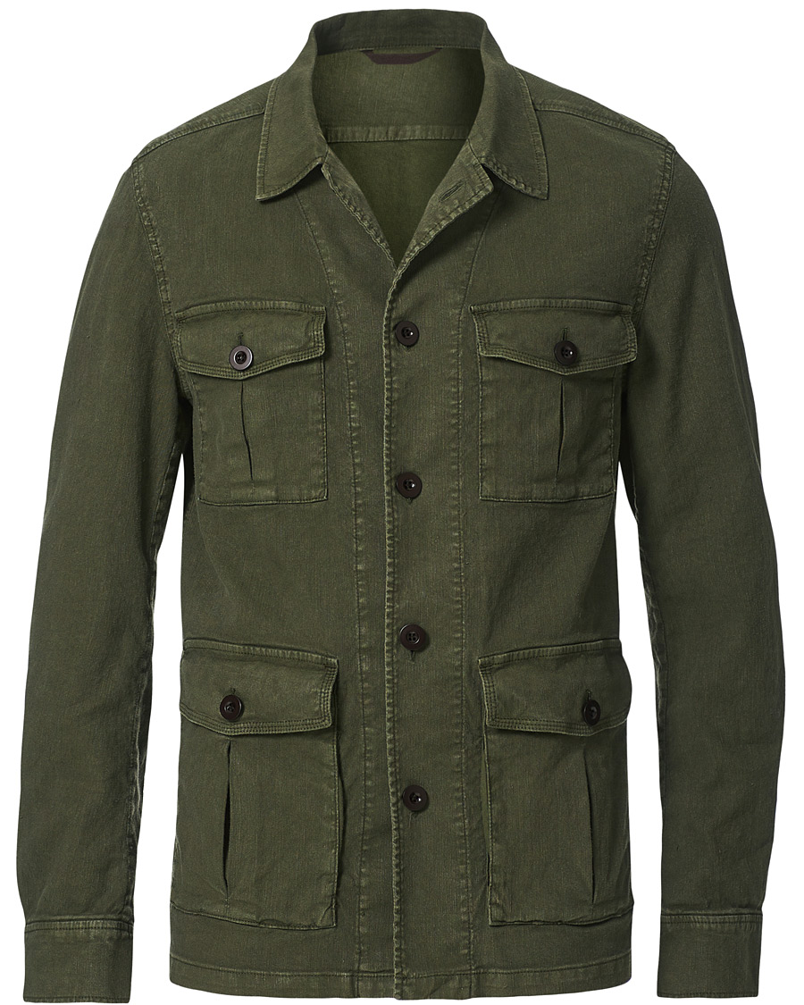 Men | Shirts | Oscar Jacobson | Linen Safari Shirt Jacket Olive