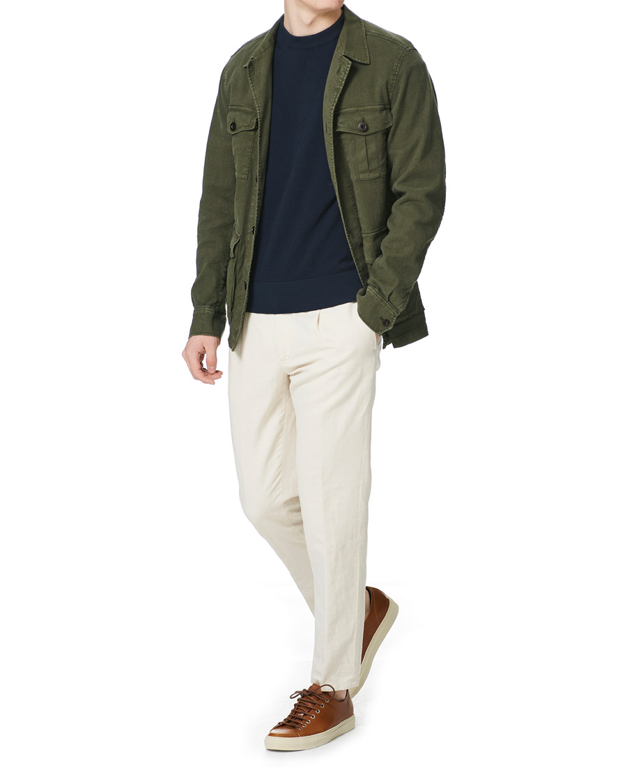 Men | Shirts | Oscar Jacobson | Linen Safari Shirt Jacket Olive