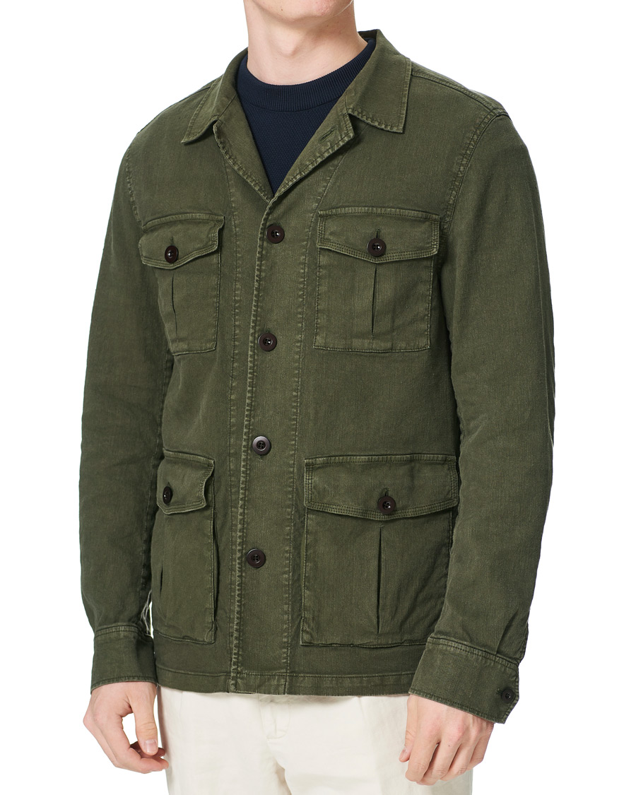 Men | Shirts | Oscar Jacobson | Linen Safari Shirt Jacket Olive