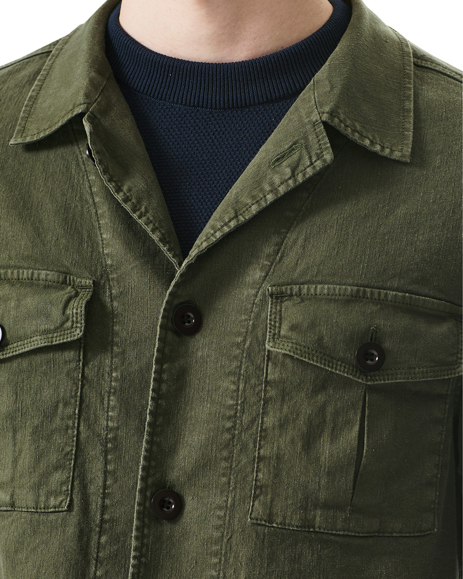 Men | Shirts | Oscar Jacobson | Linen Safari Shirt Jacket Olive