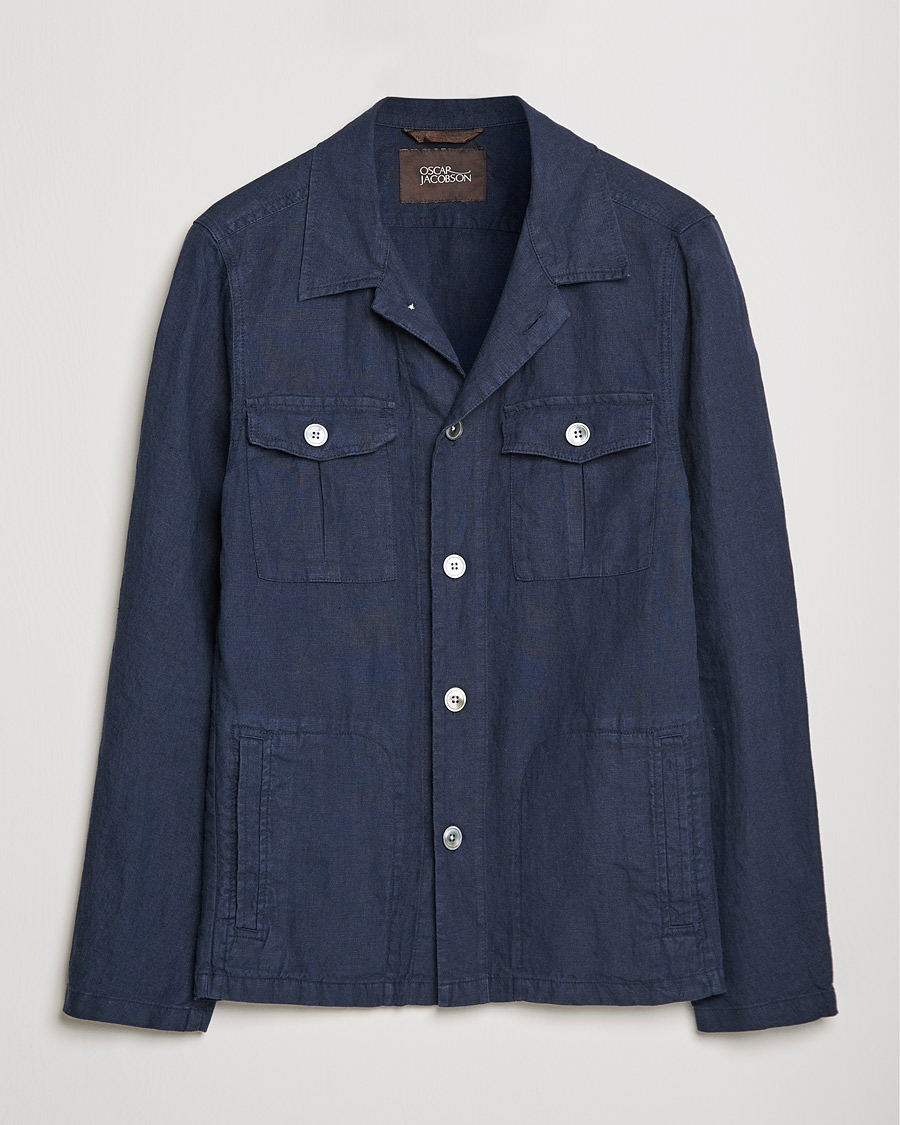 Men | Shirts | Oscar Jacobson | Holger Linnen Overshirt Navy