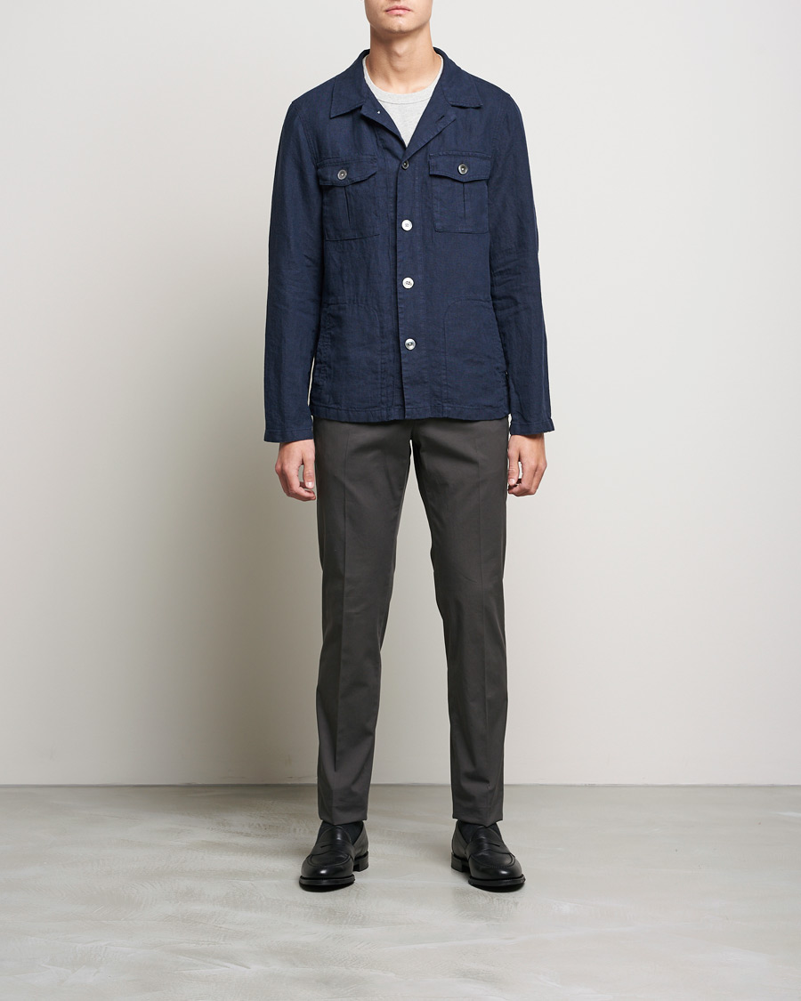 Men | Shirts | Oscar Jacobson | Holger Linnen Overshirt Navy