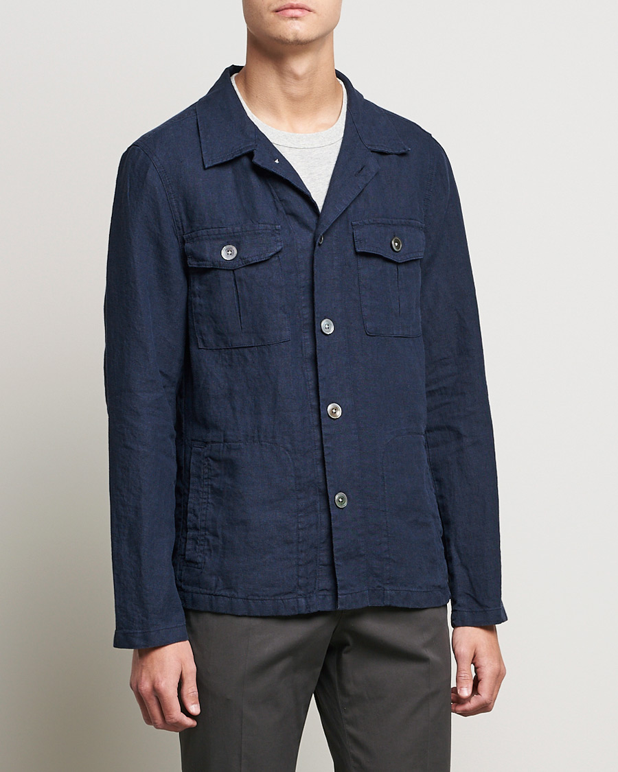 Men | Shirts | Oscar Jacobson | Holger Linnen Overshirt Navy