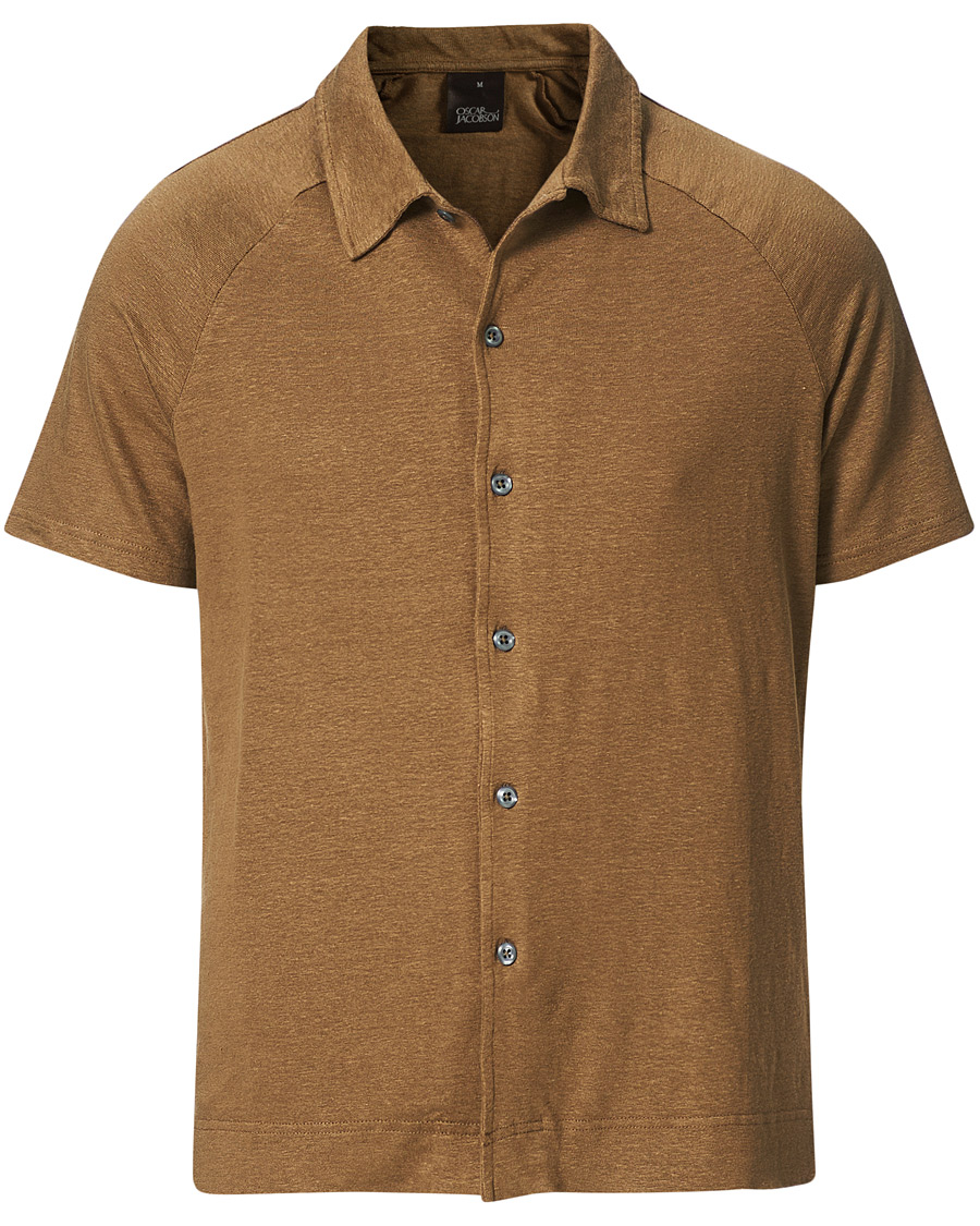 Men | Polo Shirts | Oscar Jacobson | Albin Short Sleeve Linen Polo Brown