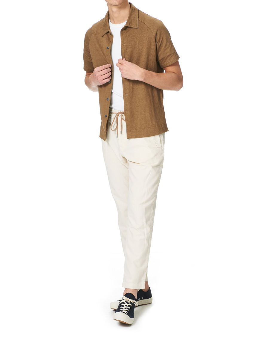 Men | Polo Shirts | Oscar Jacobson | Albin Short Sleeve Linen Polo Brown