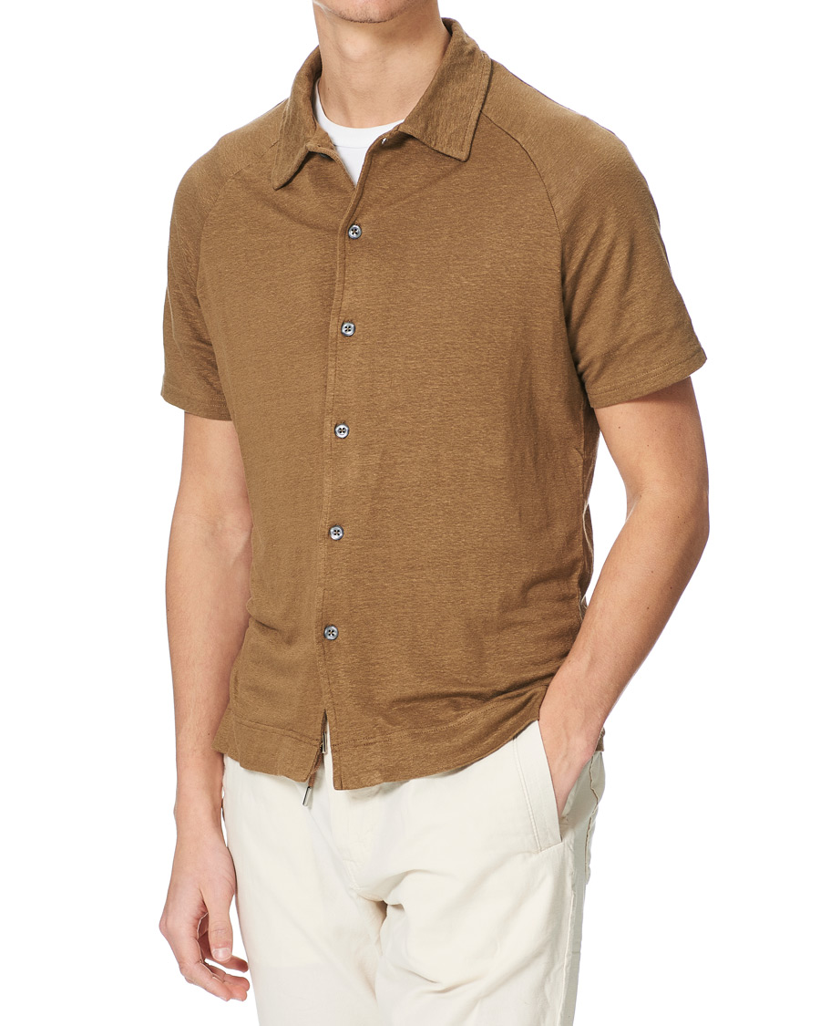 Men | Polo Shirts | Oscar Jacobson | Albin Short Sleeve Linen Polo Brown