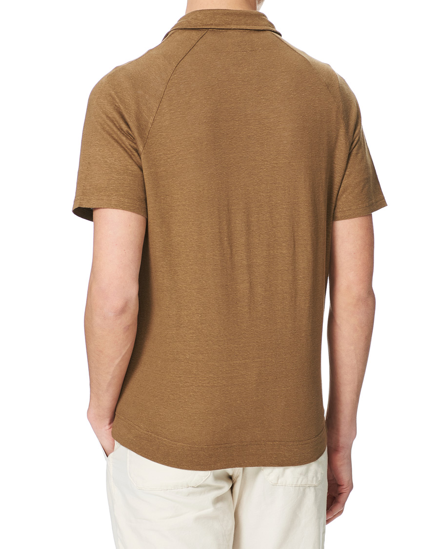 Men | Polo Shirts | Oscar Jacobson | Albin Short Sleeve Linen Polo Brown