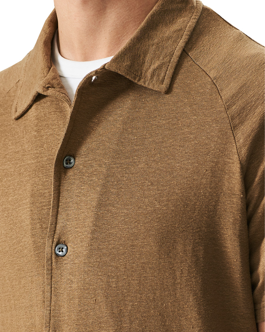 Men | Polo Shirts | Oscar Jacobson | Albin Short Sleeve Linen Polo Brown