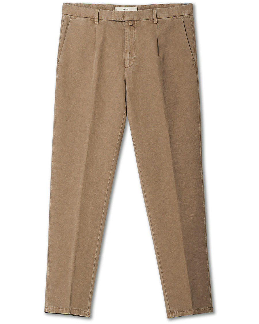 Men | Trousers | Briglia 1949 | Easy Fit Pleated Linen Trousers Taupe