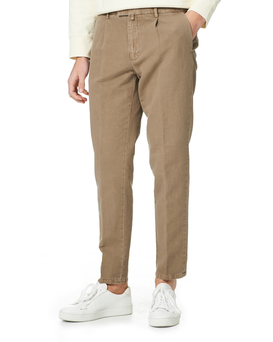 Men | Trousers | Briglia 1949 | Easy Fit Pleated Linen Trousers Taupe