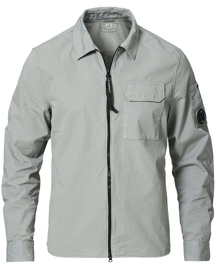 Men | Shirts | C.P. Company | Garment Dyed Gabardine Zip Shirt Jacket Light Grey
