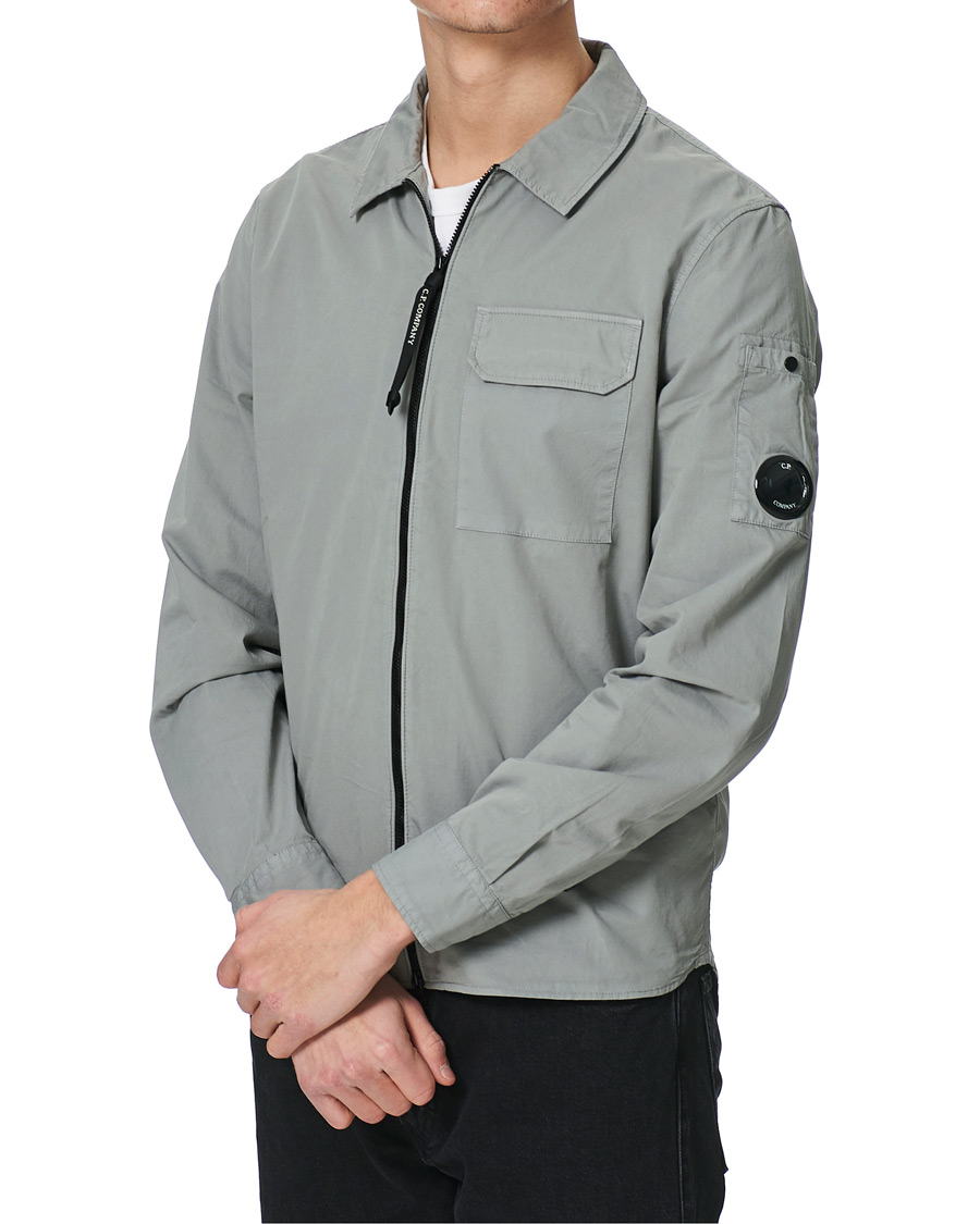 Men | Shirts | C.P. Company | Garment Dyed Gabardine Zip Shirt Jacket Light Grey