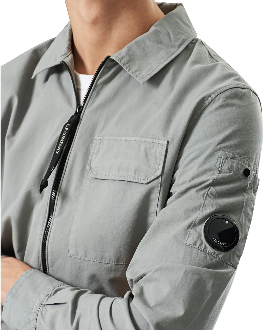 Men | Shirts | C.P. Company | Garment Dyed Gabardine Zip Shirt Jacket Light Grey