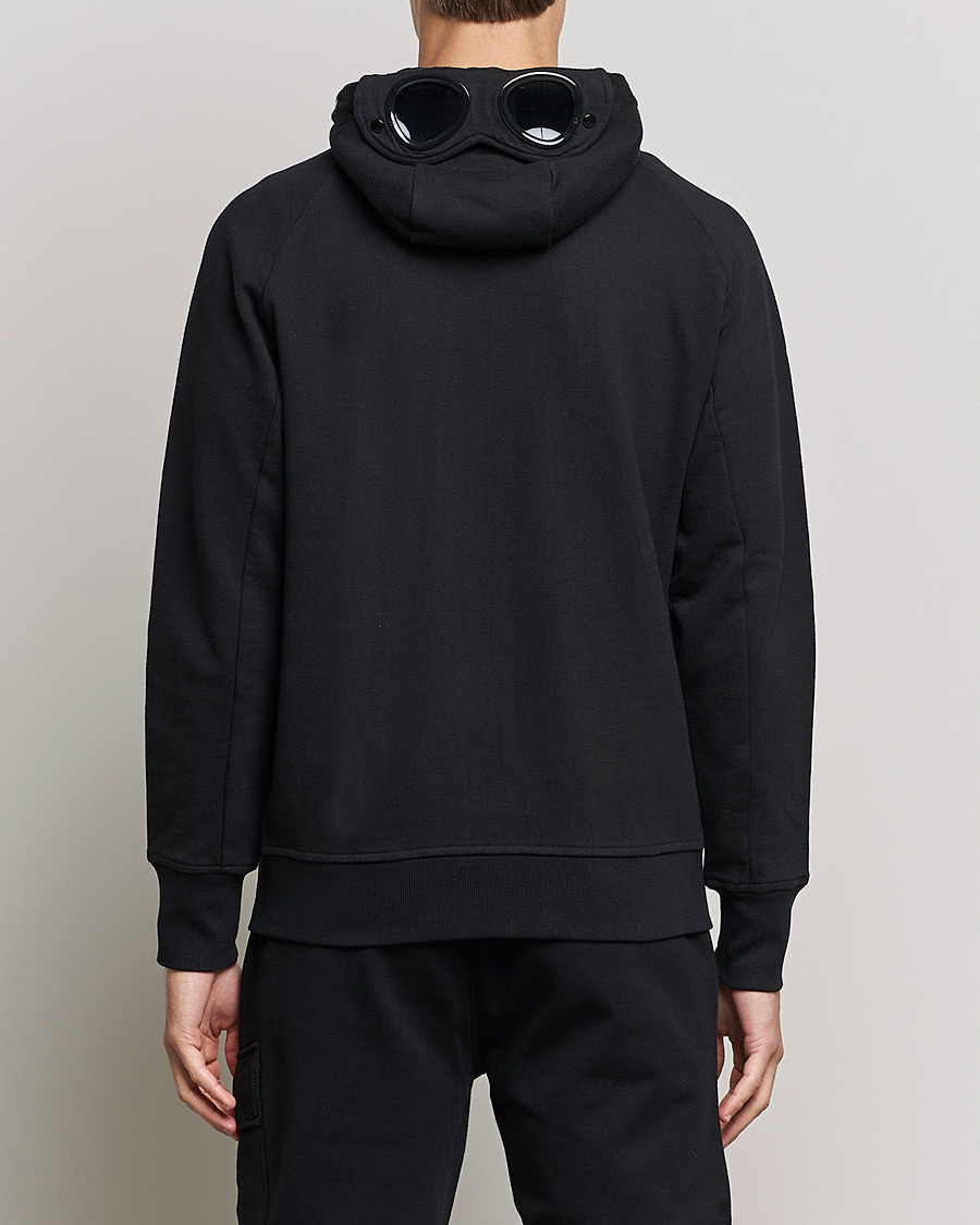 Men | Sweaters & Knitwear | C.P. Company | Diagonal Raised Fleece Full Zip Goggle Hoodie Black