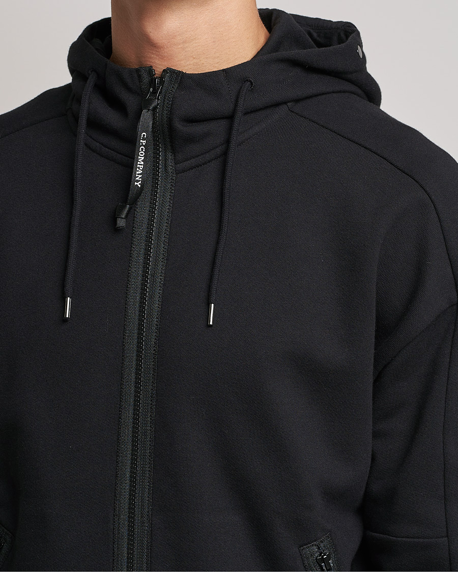 Men | Sweaters & Knitwear | C.P. Company | Diagonal Raised Fleece Full Zip Goggle Hoodie Black