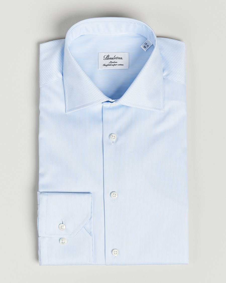 Men | Shirts | Stenströms | Slimline Thin Stripe Shirt White/Blue