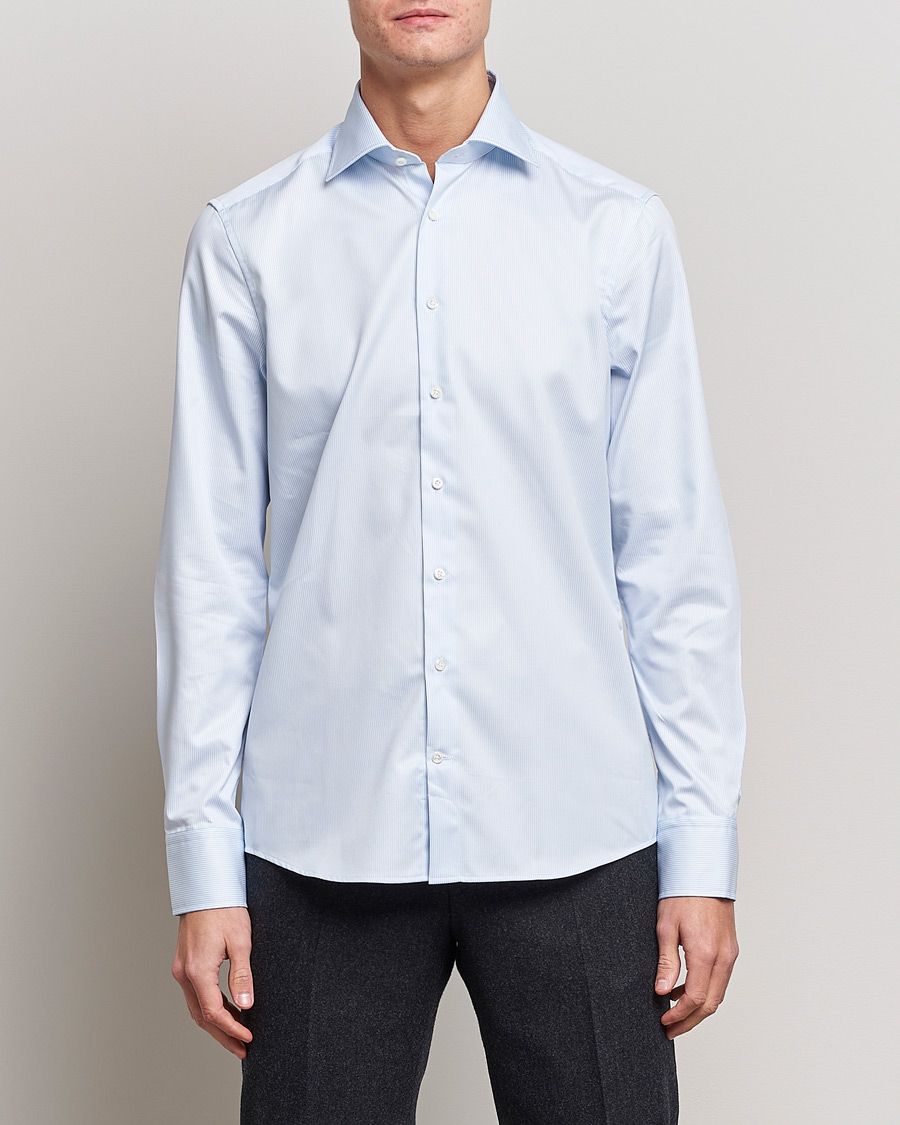 Men | Shirts | Stenströms | Slimline Thin Stripe Shirt White/Blue