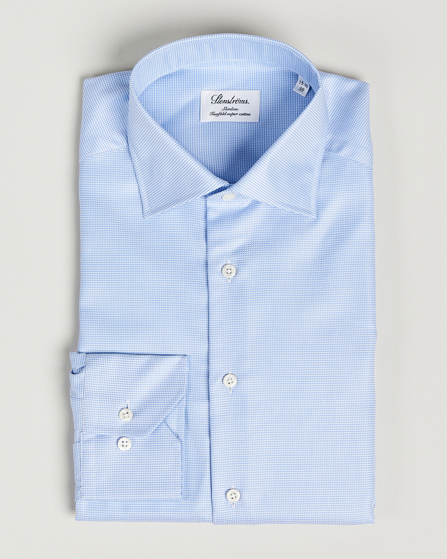 Men | Shirts | Stenströms | Slimline Houndstooth Shirt Light Blue
