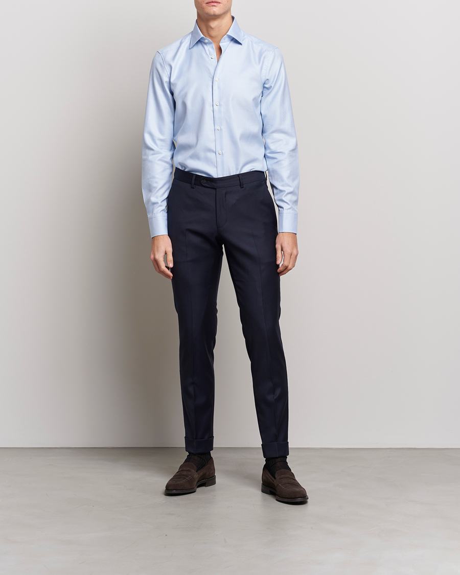 Men | Shirts | Stenströms | Slimline Houndstooth Shirt Light Blue