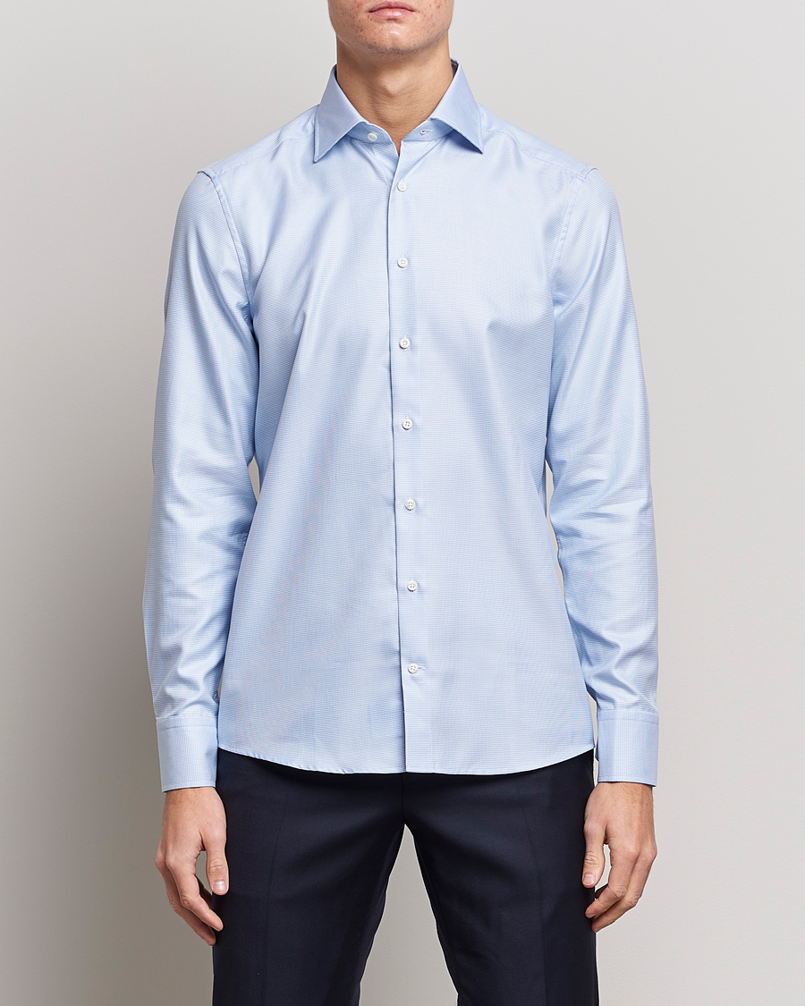 Men | Shirts | Stenströms | Slimline Houndstooth Shirt Light Blue