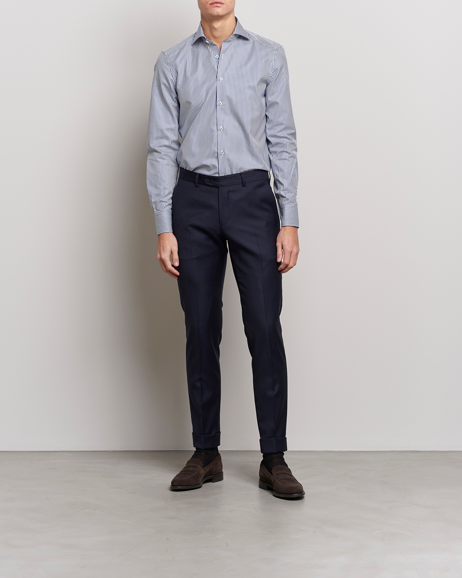 Men | Shirts | Stenströms | Slimline Stripe Cut Away Shirt Navy