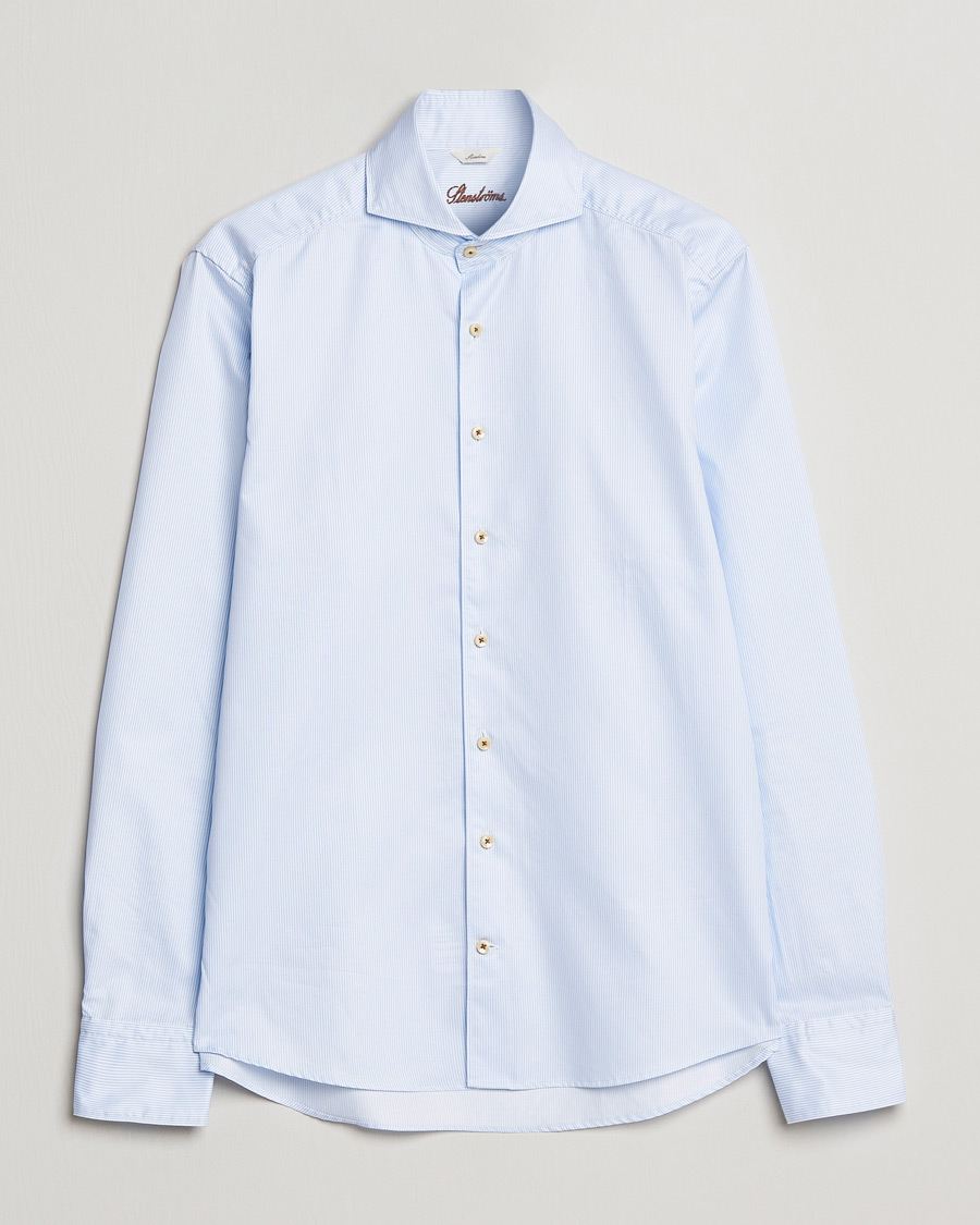 Men | Shirts | Stenströms | Slimline Pinstriped Casual Shirt Light Blue