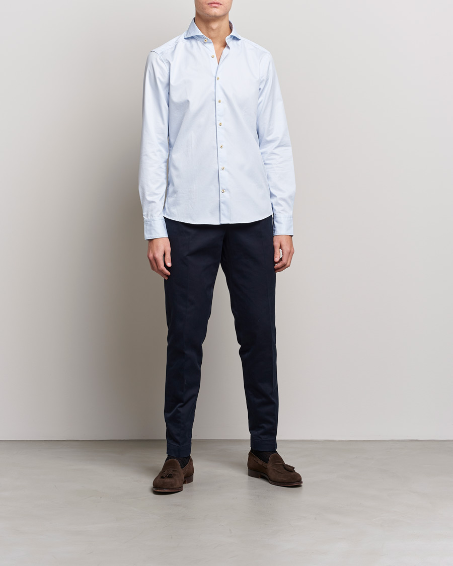 Men | Shirts | Stenströms | Slimline Pinstriped Casual Shirt Light Blue