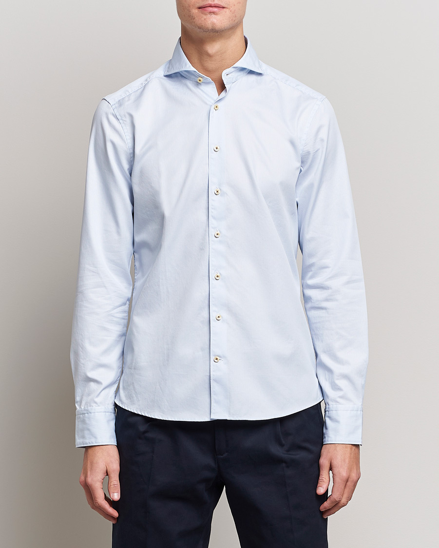 Men | Shirts | Stenströms | Slimline Pinstriped Casual Shirt Light Blue