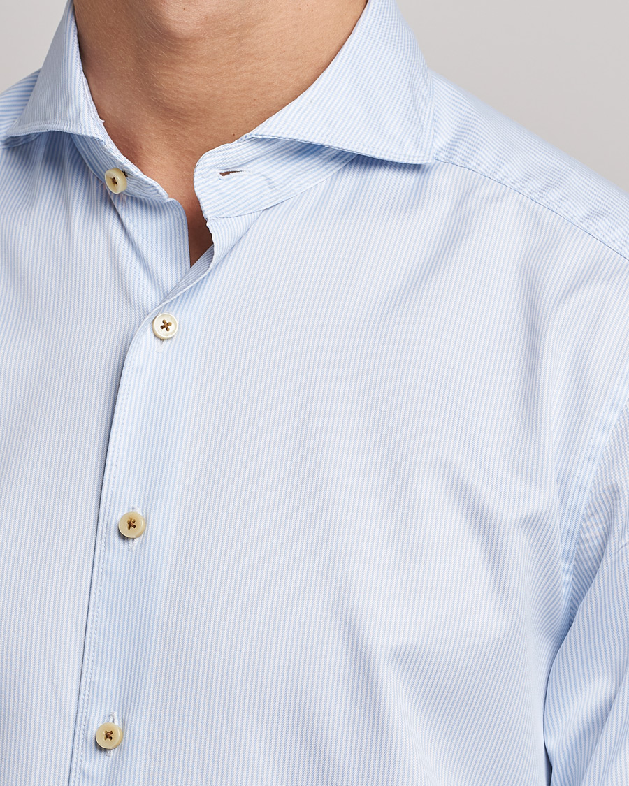 Men | Shirts | Stenströms | Slimline Pinstriped Casual Shirt Light Blue