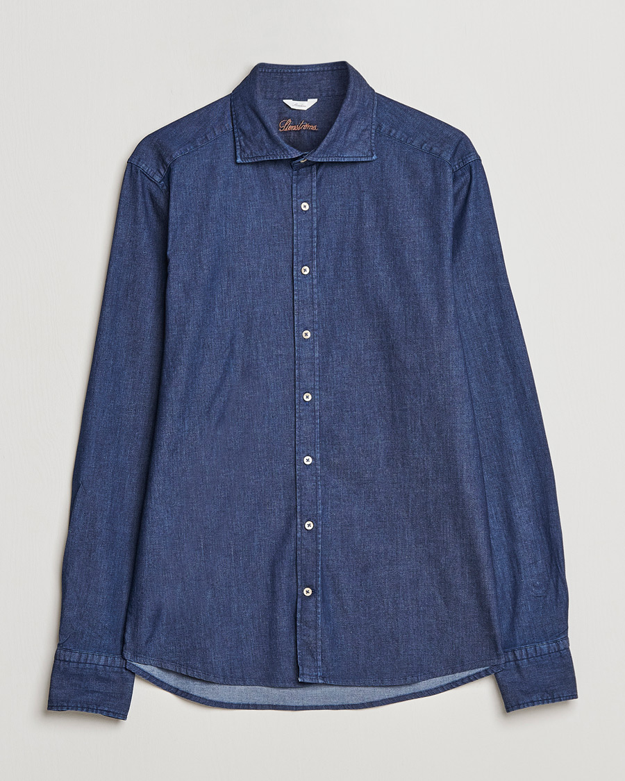 Men | Shirts | Stenströms | Slimline Garment Washed Shirt Dark Denim