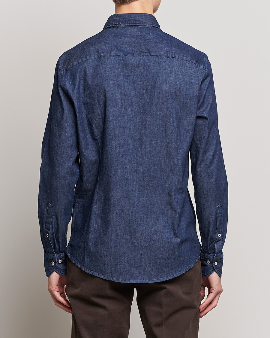 Men | Shirts | Stenströms | Slimline Garment Washed Shirt Dark Denim