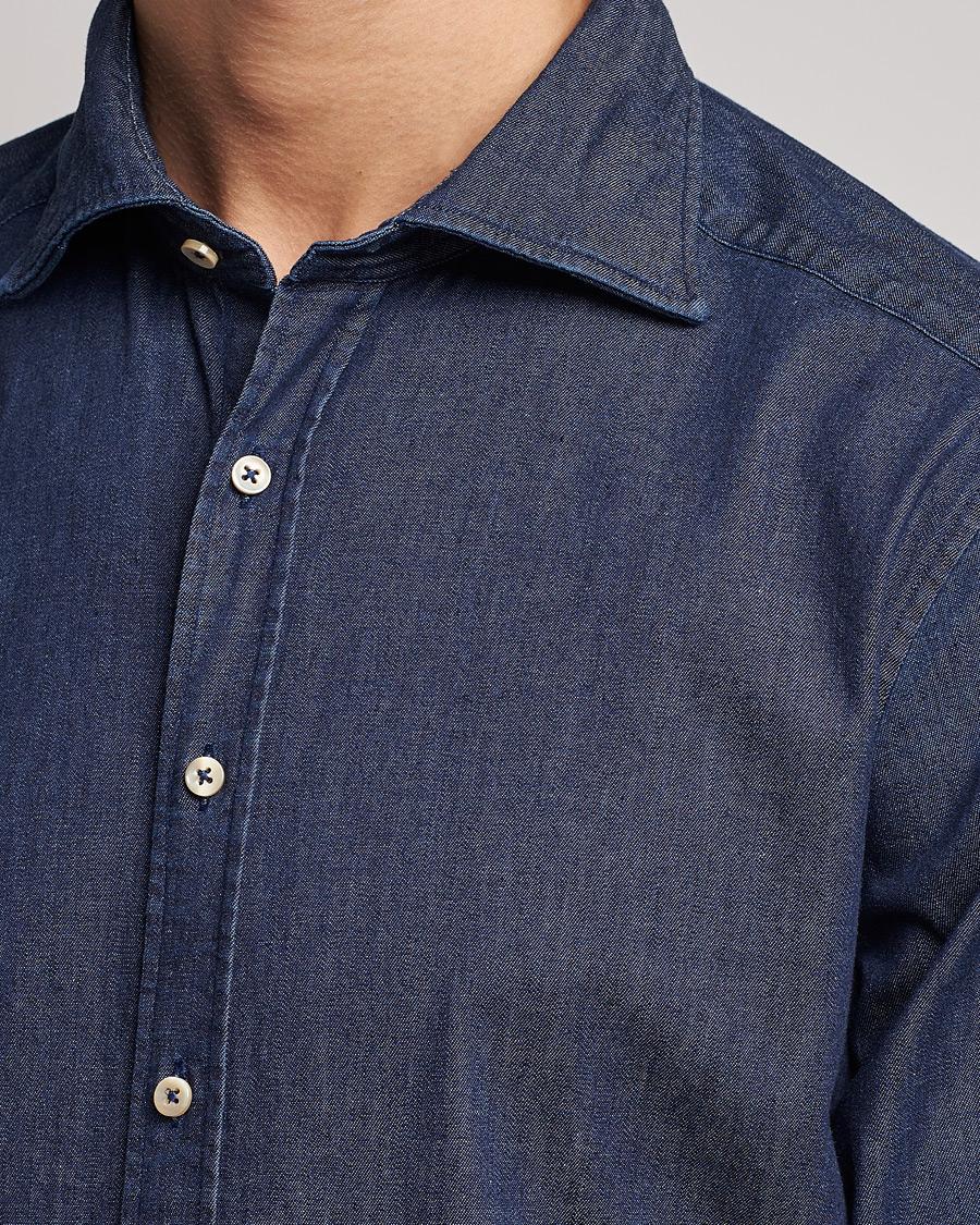 Men | Shirts | Stenströms | Slimline Garment Washed Shirt Dark Denim