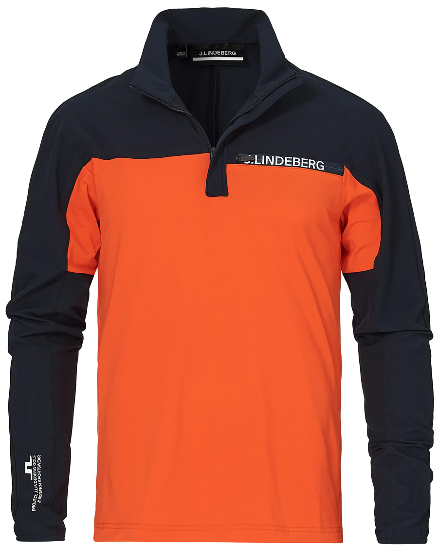 Men | Sweaters & Knitwear | J.Lindeberg | Noah Mid Layer Jersey Half Zip Tangerine Tango