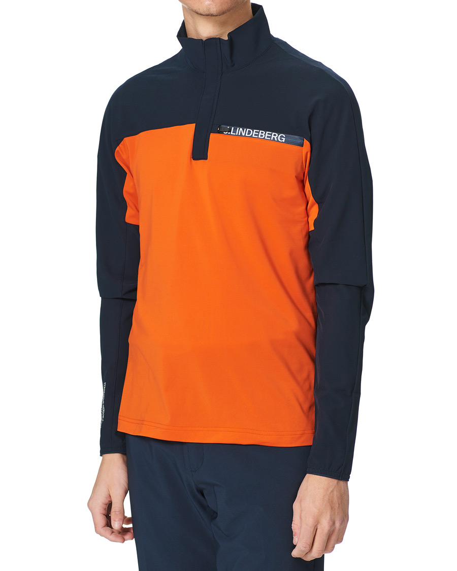 Men | Sweaters & Knitwear | J.Lindeberg | Noah Mid Layer Jersey Half Zip Tangerine Tango