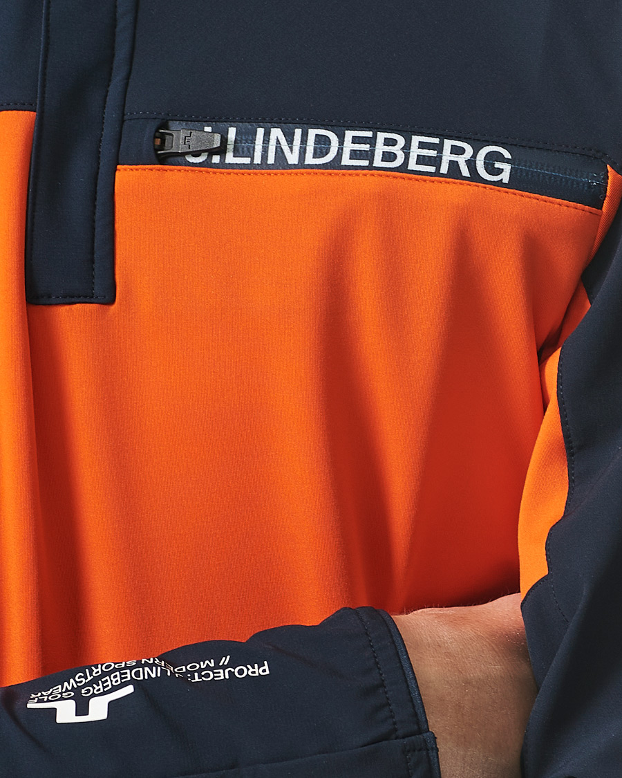 Men | Sweaters & Knitwear | J.Lindeberg | Noah Mid Layer Jersey Half Zip Tangerine Tango