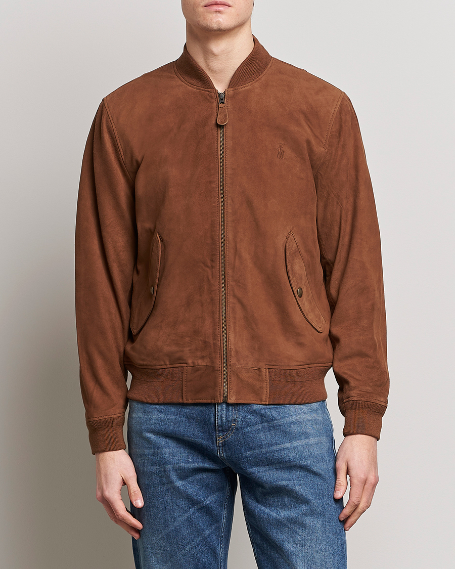 Men | Coats & Jackets | Polo Ralph Lauren | Gunners Lined Suede Bomber Jacket Country Brown