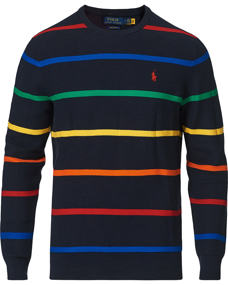Men | Sweaters & Knitwear | Polo Ralph Lauren | Pima Cotton Stripe Crew Neck Pullover Navy Multi