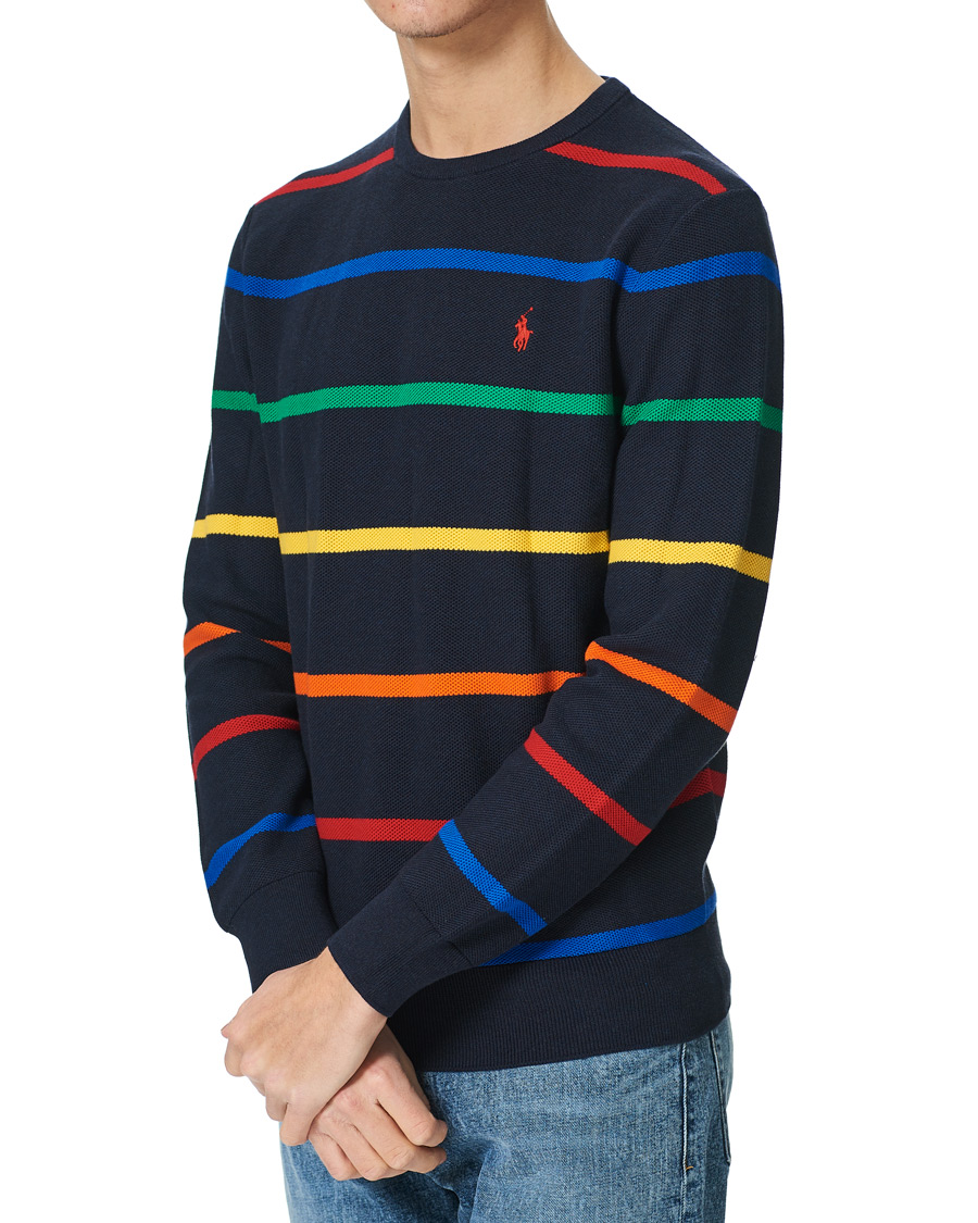 Men | Sweaters & Knitwear | Polo Ralph Lauren | Pima Cotton Stripe Crew Neck Pullover Navy Multi